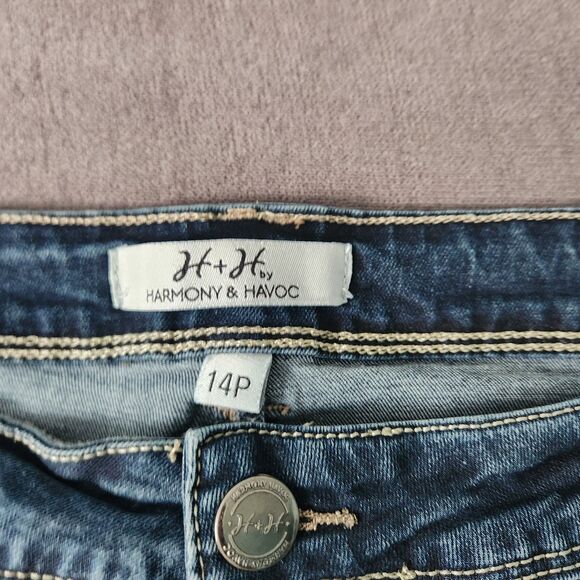 H+H by Harmony & Havoc Womens Jeans Size 14P Blue Denim Large Stitch - Picture 2 of 9